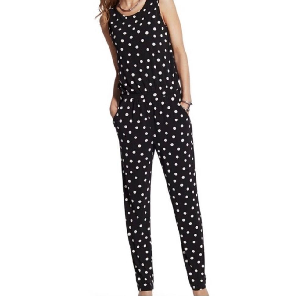 Chico's Scattered Dots Taper Leg Annie Jumpsuit Black White Women's Size 1/Med